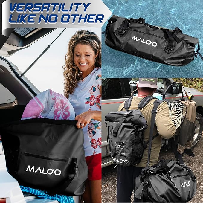 Malo'o Waterproof Dry Bag Duffel 40L/60L/100L, Roll Top Duffel Keeps Gear Dry for Kayaking, Rafting, Boating, Swimming, Camping, Hiking, Beach, Fishing - Internal & External Pockets