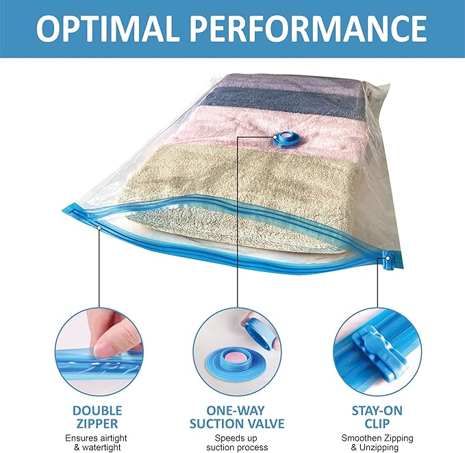 20 Pack Vacuum Storage Bags with Pump, Space Saver Vacuum Storage Bags, Vacuum Seal Bags for Clothing, Comfoters, Pillows, Blanket, Bedding