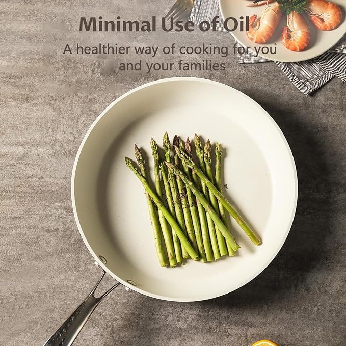 UCC LIFE Nonstick Frying Pan Skillet, Granite Coating Pan, Healthy Stone Cookware Chef's Pan, PFOA Free Compatible with All kitchen Stovetops (8 Inch White)