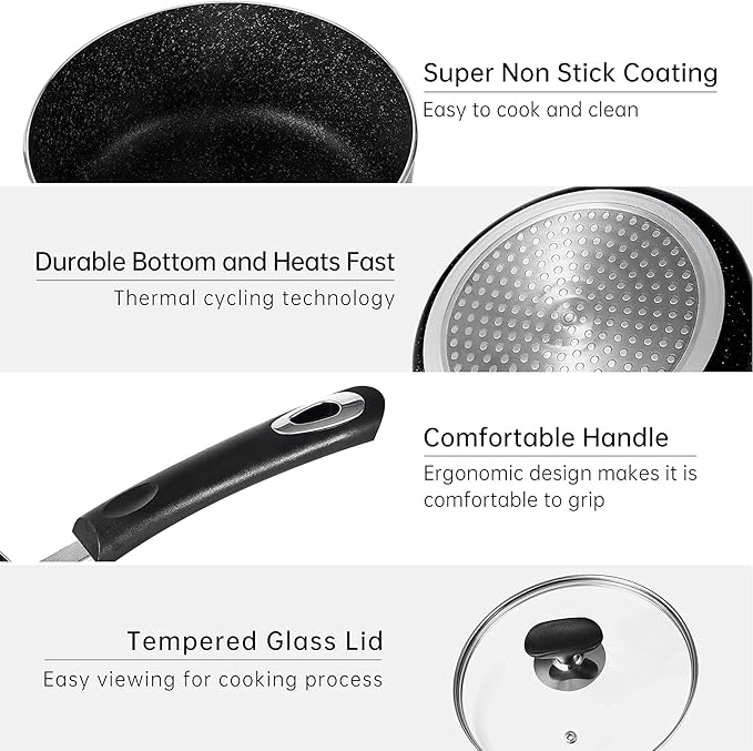 Nonstick Saucepan Set with Lid, Non Stick 1Qt & 2Qt Sauce Pan Set with Glass Lid Small Pot for Home Kitchen