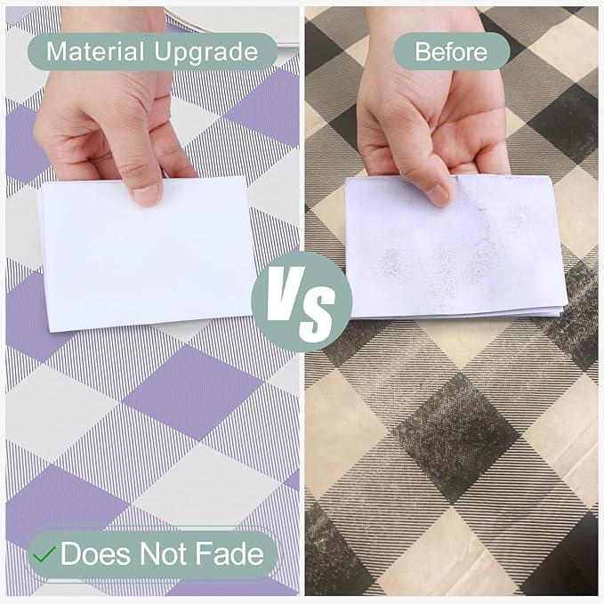 misaya Square Waterproof Vinyl Table Cloth, Buffalo Flannel Backed Tablecloth, Wipeable Plastic Table Cover for Dinner, Kitchen, Outdoor (60" x 60", Lavender and White)