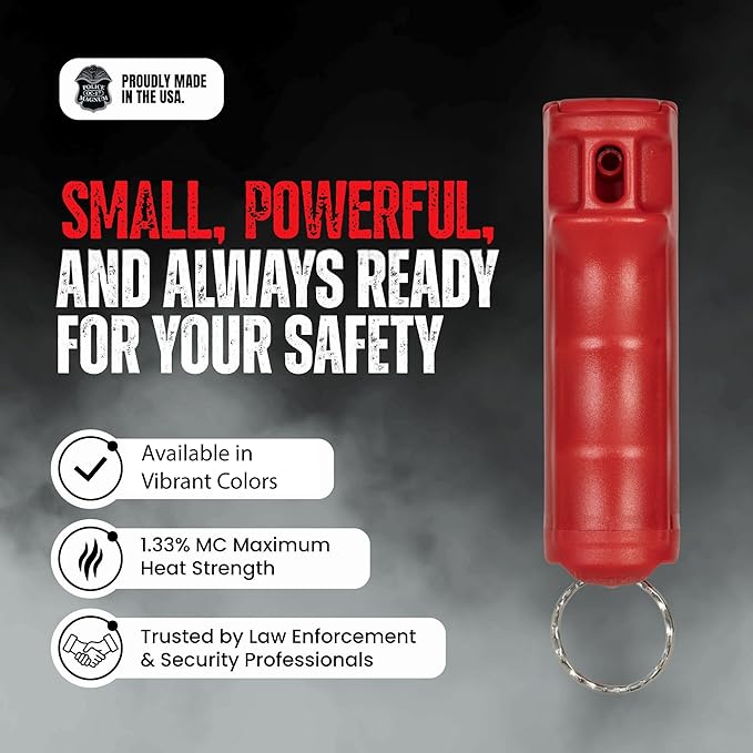 Police Magnum Keychain Pepper Spray Flip Top Safety 2 Pack 1/2oz - Maximum Heat Strength OC with Dye - Tactical Small Compact Case Holder - for Women & Men's Self Defense - Made in The USA