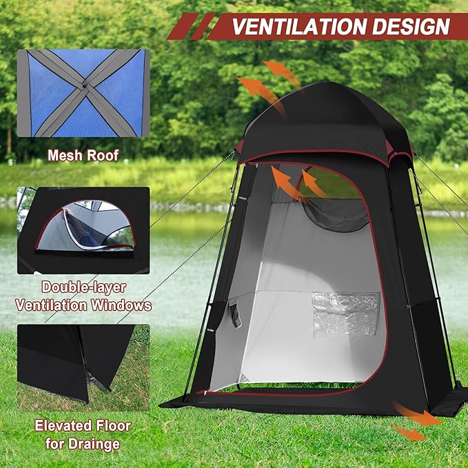 Camping Shower Tent, 7.9 FT Extra Tall Oversize Privacy Tent, Portable Outdoor Bathroom Toilet Tent with Floor, Easy Set Up Privacy Shelter for Dressing, Hiking, Fishing, UPF50+