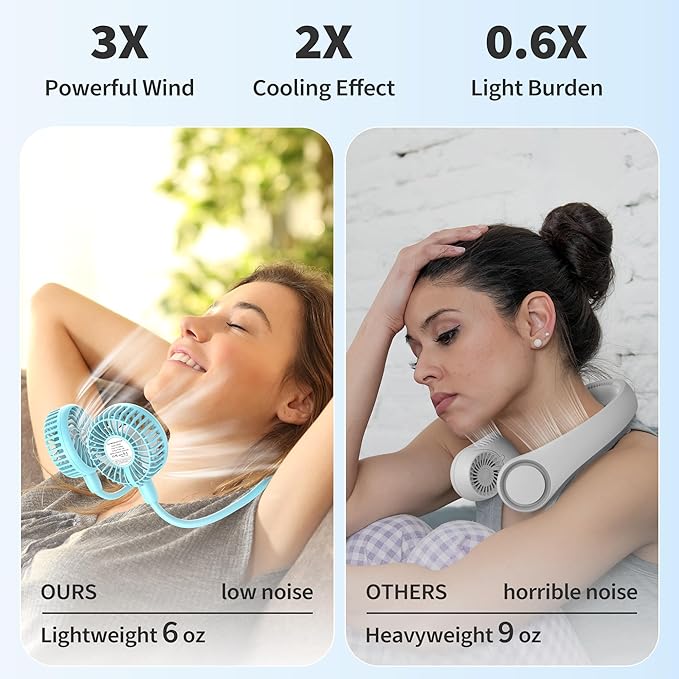 PANERGY Portable Neck Fan Rechargeable Hand Free Personal Fan Mini Wearable Battery Operated USB Fan for Men Women Kids Sport Work Travel