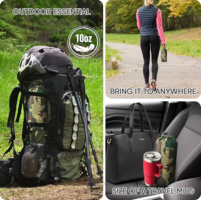 PTEROMY Hooded Rain Poncho for Adult with Pocket, Waterproof Lightweight Unisex Raincoat for Hiking Camping Emergency