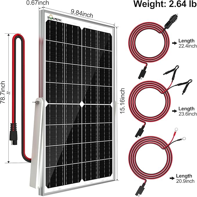 SOLPERK 15W Solar Battery Charger 12V Waterproof Solar Panel Charger + Upgrade 8A Charge Controller+ Adjustable Mount Bracket for Car, Motorcycle, Boat, Marine, RV,Trailer, Tractor,Truck, etc.