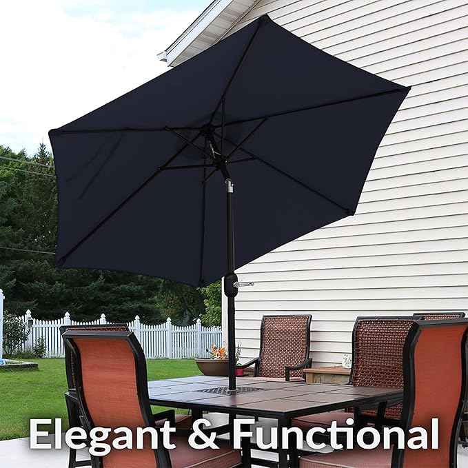 Sunnydaze Outdoor Patio Umbrella - Polyester Table Market Umbrella with Push-Button Tilt and Crank - 6 Sturdy Ribs - Blue - 7.5ft