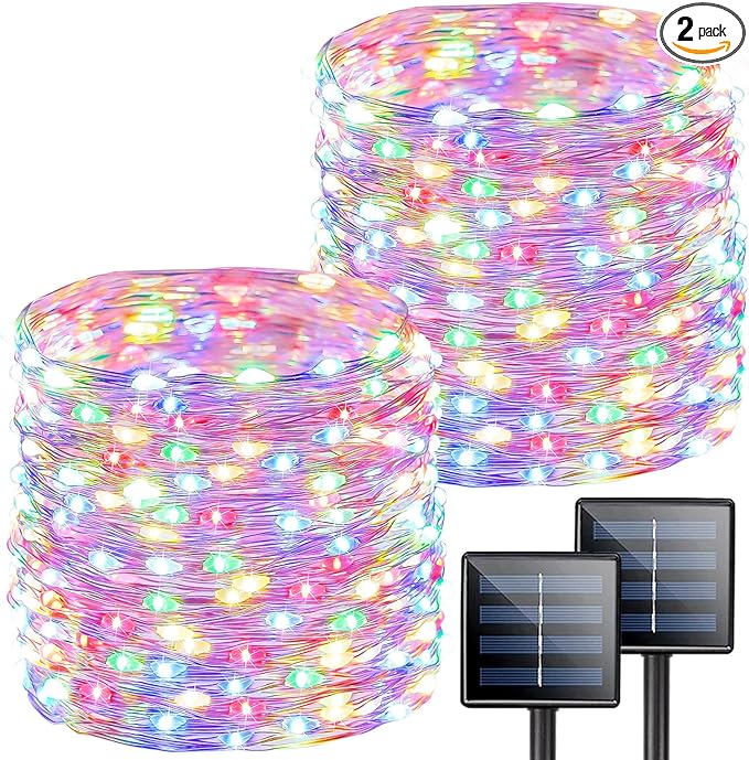 Multicolored Solar String Lights Outdoor Waterproof, 2-Pack Each 72FT 200LED Solar LED Fairy Lights Copper Wire 8 Modes Solar Twinkle Light for Garden Xmas Tree Party Wedding Decorations