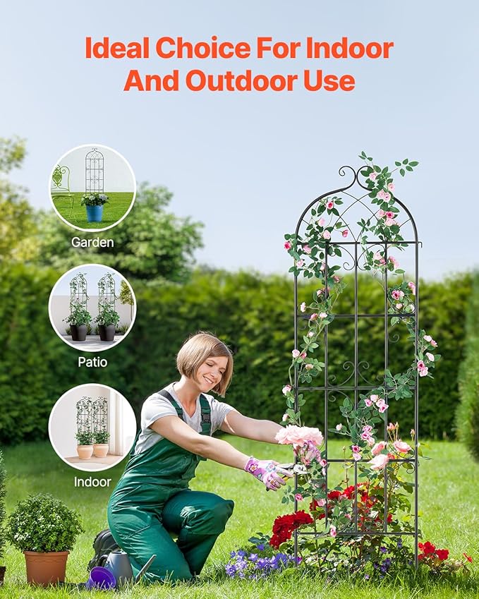 VEVOR Garden Trellis for Climbing Plants, 71 x 20 in, 2 Packs Rustproof Metal Garden Flower Trellis, Outdoor Climbing Rose Trellis Cucumbers Support, Decorative Clematis Trellis for Courtyards Lawns