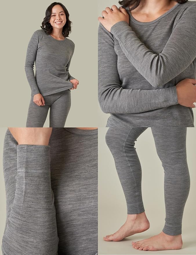 LAPASA Womens 100% Merino Wool Base Layer Set Lightweight & Midweight Thermal Underwear Long John Top & Bottom Warm L58/L91