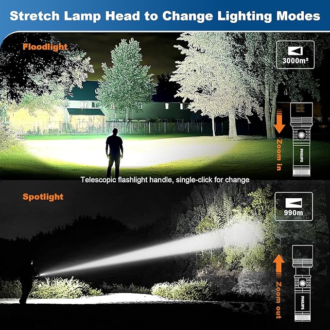 PHILIPS Flashlights High Lumens Rechargeable,2000lm Tactical Flashlights with Camping Lamp&Ignition Lens,2 Colors,Zoomable,5Modes,Reverse Charging,LED Bright Flashlight for Home,Outdoor,Gift