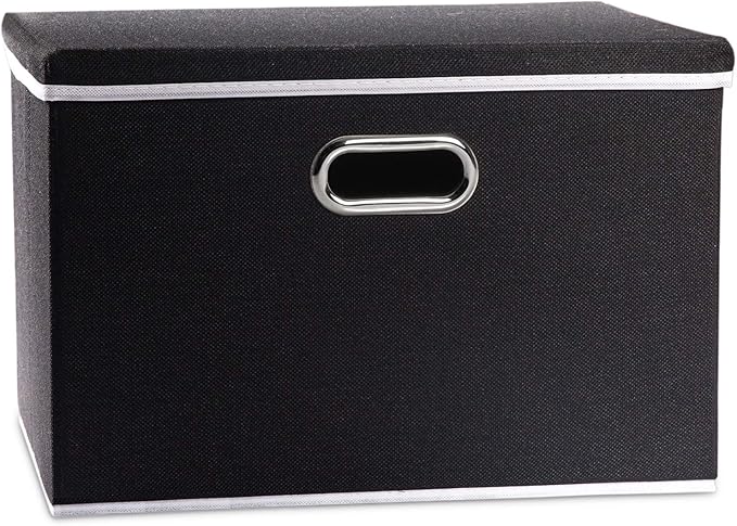 PRANDOM Large Foldable Storage Box with Lid [1-Pack] Fabric Collapsible Storage Bin Organizer Container Basket Cube with Cover for Home Bedroom Closet Office Nursery Black (17.7x11.8x11.8)