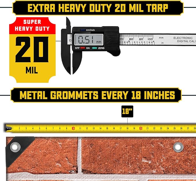 Core Tarps Extreme Heavy Duty 20 Mil Tarp Cover, Waterproof, UV Resistant, Rip and Tear Proof, Poly Tarpaulin with Reinforced Edges for Roof, Camping, Patio, Pool, Boat (Bricks/Black 9′ X 12′)