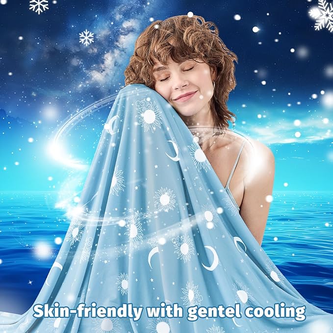 inhand Cooling Blanket Queen Size (90"x90") - Cooled Blankets for Hot Sleepers Lightweight Breathable Summer Blanket for Sleeping Night Sweats to Keep Cool in The Heat -Light Blue