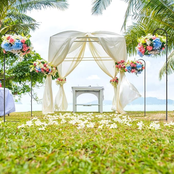 GOFORWILD Shepherd?™s Hooks 4 Pack Black, 65 inches Tall, Made of Premium Metal for Garden Decor, Plant Hanger, Lantern Hook, Garden Stake and Wedding Decor, 7016