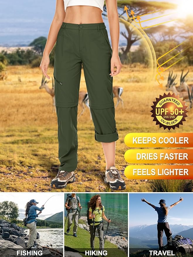 Women's Hiking Pants Convertible Zip Off Lightweight Quick Dry Outdoor Travel Camping Safari fising Pants