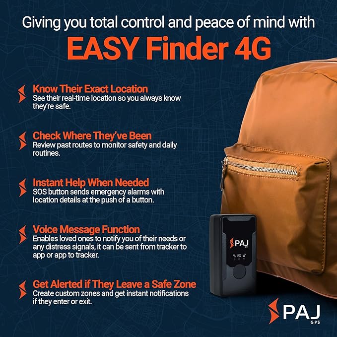 PAJ GPS Easy Finder 4G – GPS Tracker for Kids, Seniors/Elderly & Loved Ones – Real-Time Location Tracker Device, SOS/Emergency Button, Voice Messages, Up to 14 Days Battery - Subscription Required