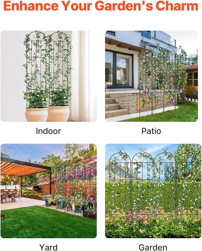 VEVOR Garden Trellis for Climbing Plants, 87 x 20 in, 4 Packs Rustproof Metal Garden Flower Trellis, Outdoor Climbing Rose Trellis Cucumbers Support, Decorative Clematis Trellis for Courtyards Lawns