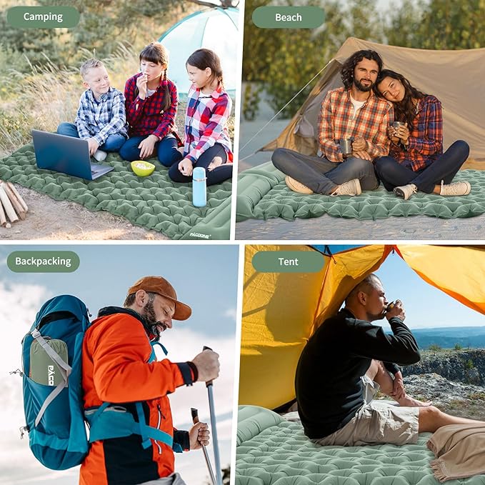 Camping Double Sleeping Pad,Ultralight Self Inflating Sleeping Mat for 2 Person with Pillow Built-in Foot Pump,Portable Camping Air Mat for Backpacking, Hiking, Traveling, Tent(Green)