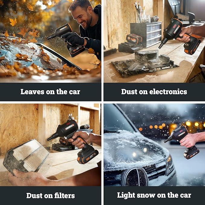 WORX Cordless Blower/Inflator, 20V 39 CFM 470 MPH Brushless High Speed Portable Dust Cleaner for Workshop, Lawn, Yard, Home, Lightweight Handheld Blower, Tool Only, PowerShare