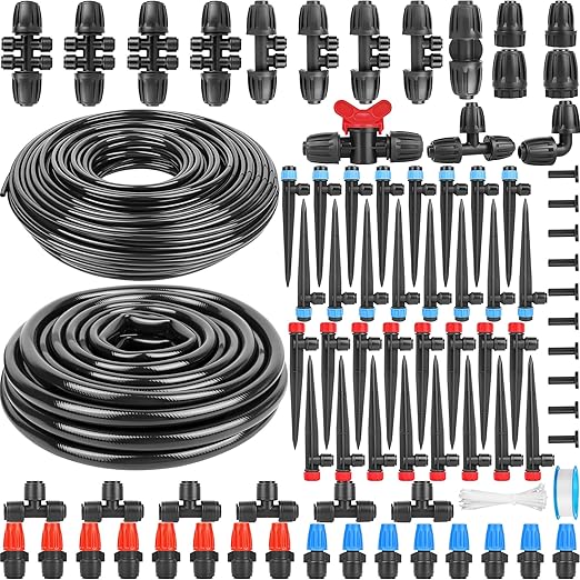 240FT Drip Irrigation System for Garden 2025 New Drip Irrigation Parts Automatic Garden Watering System with 1/2 1/4 Irrigation Tubing, Quick-Connect 1/4 inch Fittings,3 Types of Drip Emitters