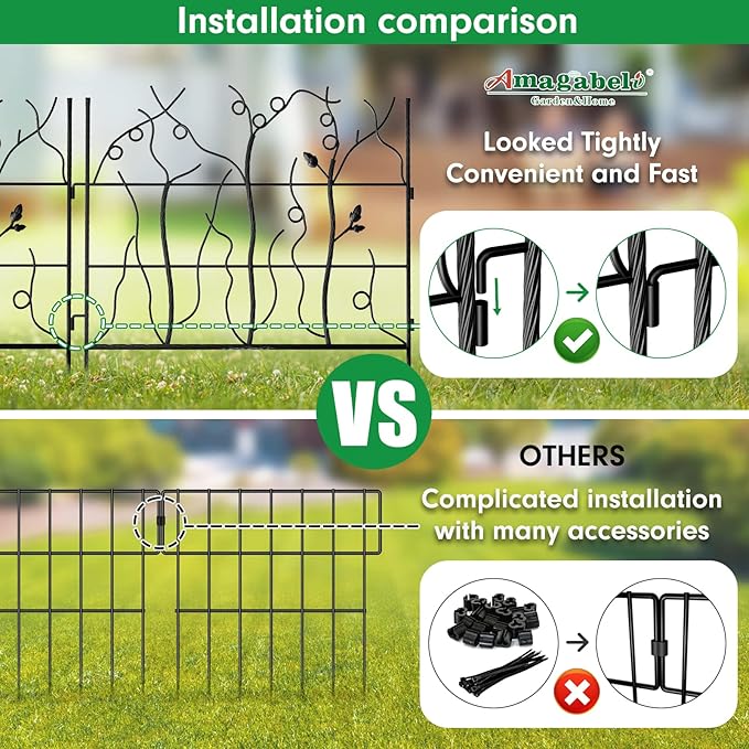 AMAGABELI GARDEN & HOME 5 Panel 26in(H)×11.5ft(L) Decorative Garden Fences and Borders for Dogs No Dig Rustproof Metal Fence Panels Garden Edging Animal Barrier Fencing for Flower Bed Yard Patio