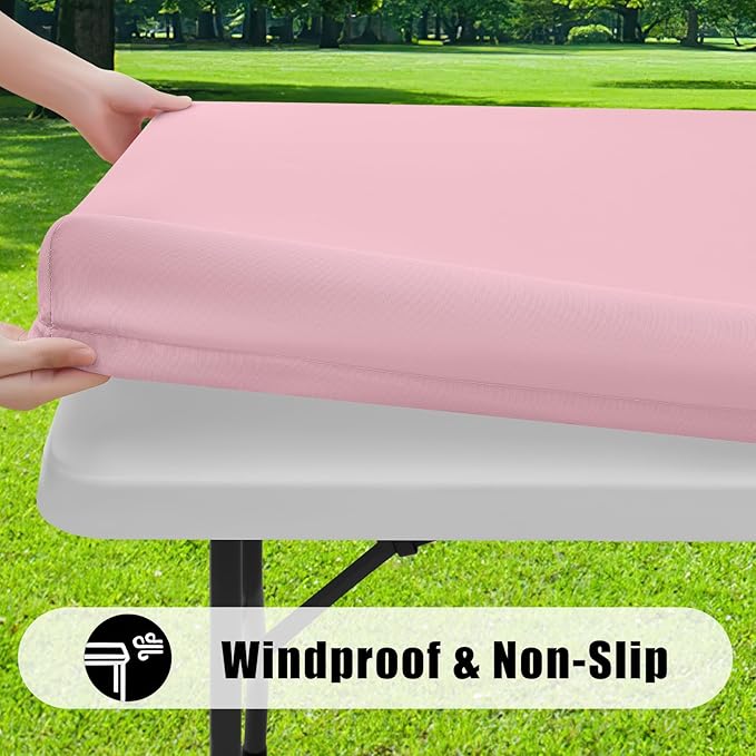 Smiry 2 Pack Rectangle Picnic Table Cloth, Waterproof Elastic Fitted Tablecloths, Washable Polyester Rectangular Patio Table Cover for Camping, Indoor and Outdoor (Pink, 30"x96")