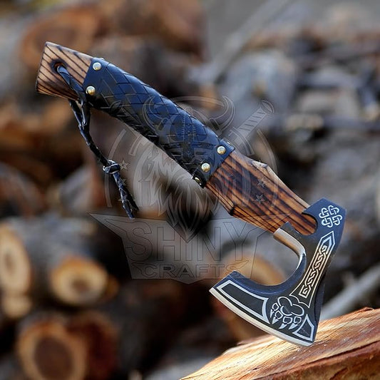 SHINY CRAFTS-Camping Axe Tomahawk Viking Bearded Axe Viking Axe Valentine's Day Gift Birthday Gift for him with Premium Leather Sheath (SCA-16)