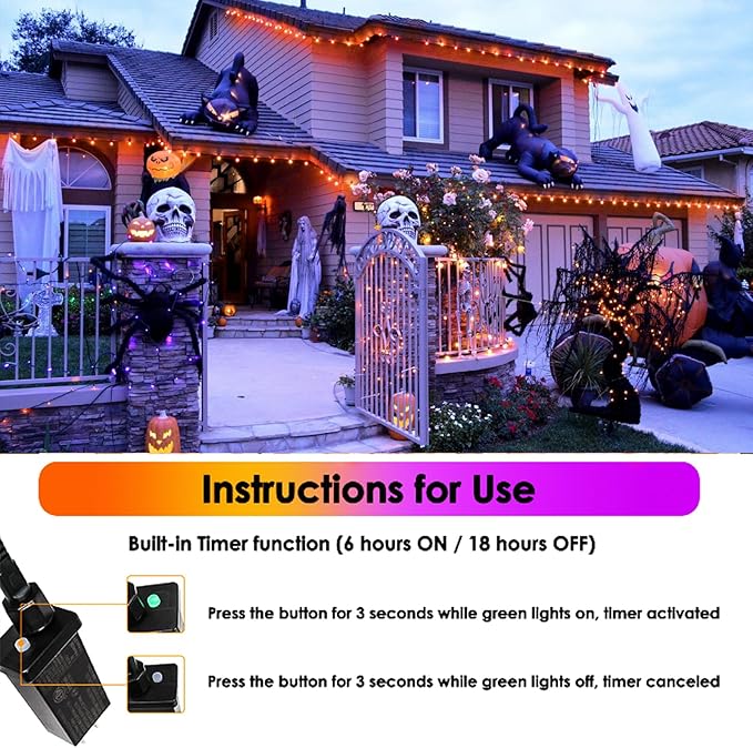 Upgraded Connectable 200 LED Halloween String Lights Outdoor Indoor, 11 Modes Orange to Purple Halloween Decorations Lights, Waterproof Twinkle Fairy Lights Plug in Clear Wire for Tree, Bedroom Decor