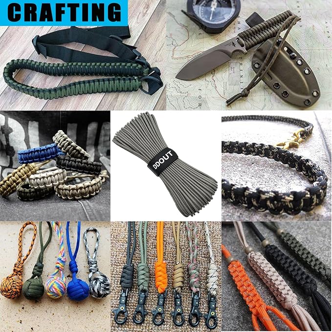 Paracord Nylon Rope Gray 200ft with 7-Strand Core, 10 Colors and 50/100/200 ft, Type III Parachute Cord 4mm for Camping, Survival, Hiking, DIY, Crafting, Outdoor Utility Rope