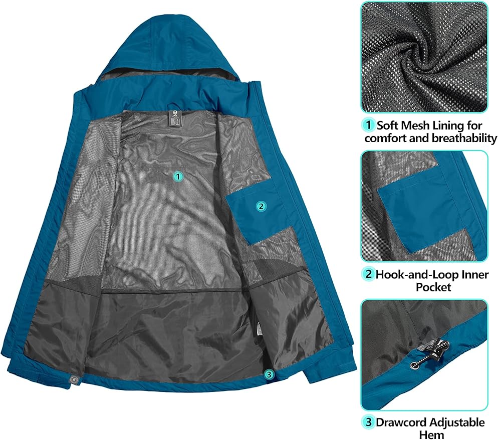 Little Donkey Andy Men's Waterproof Rain Jacket Outdoor Lightweight Hooded Raincoat for Hiking Golf Travel Fishing