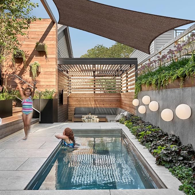 16' x 25' Brown Outdoor Sun Shade Sail Canopy ??UV Resistant Permeable Awning Fabric for Patio, Garden, Backyard, Pergola, Carport, Lawn Shelter Cover