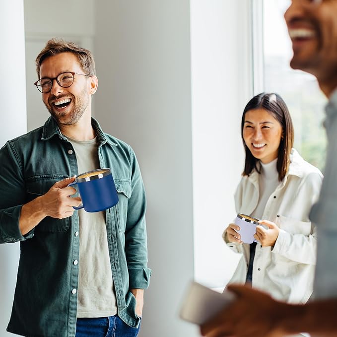 VEGOND 14 oz Insulated Stainless Steel Travel Coffee Mug with Handle, Double Wall Vacuum Coffee Cup, Navy Blue