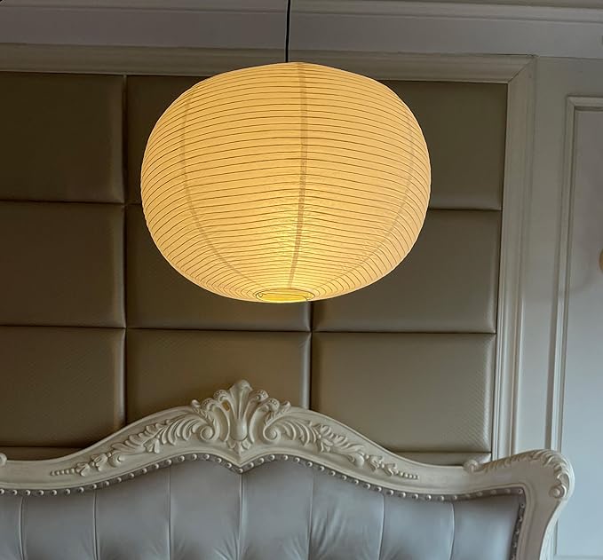 Hytsoeee(19.69Inch) Large Paper Lantern, Beige Apple Lamp Shade, Bohemian Style Lantern Pendant Light Shade, Suitable for Indoor Ceiling Decor (19.69)