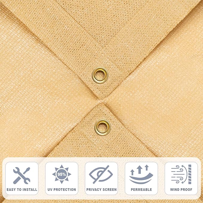 Cool Area Sun Shade Cloth with Grommets 13×21 FT Shade Panel Shade Tarp Screen Fabic for Outdoor Patio Pergola Cover Deck Garden, Sand (Customized)