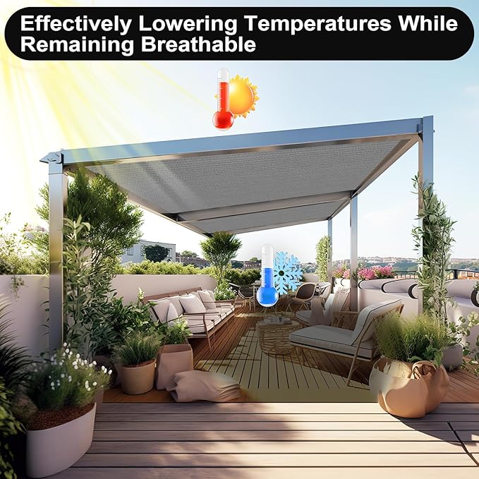 Artpuch 90% Sun Shade Cloth, 8 x 8 FT Pergola Shade Cover Canopy with Grommets, Sun Screen Fabric Tarp for Patio, Outdoor, Garden, Backyard, Light Grey