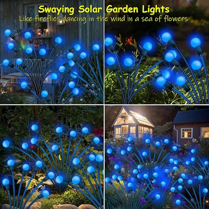 Solar Garden Lights Outdoor, 10 Pack 80 LED Blue Firefly Lights Waterproof, Sway by Wind, Solar Wind Swaying Light for Yard Patio Backyard Garden Planter Flower Bed Pathway Decoration
