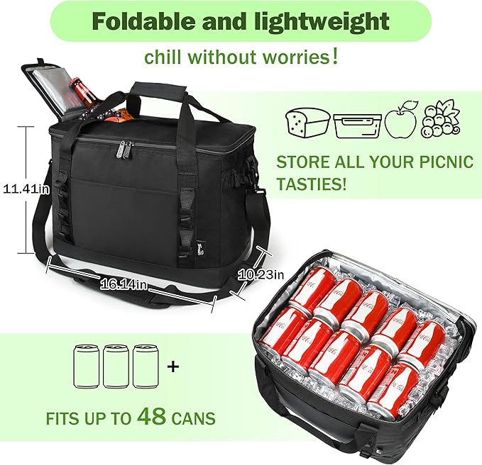 Tirrinia Large Cooler Bag Insulated, 48 Cans Leakproof Soft Camping Coolers, Portable Beach Cooler with Shoulder Strap for Picnic, Beach, Travel Road Trip