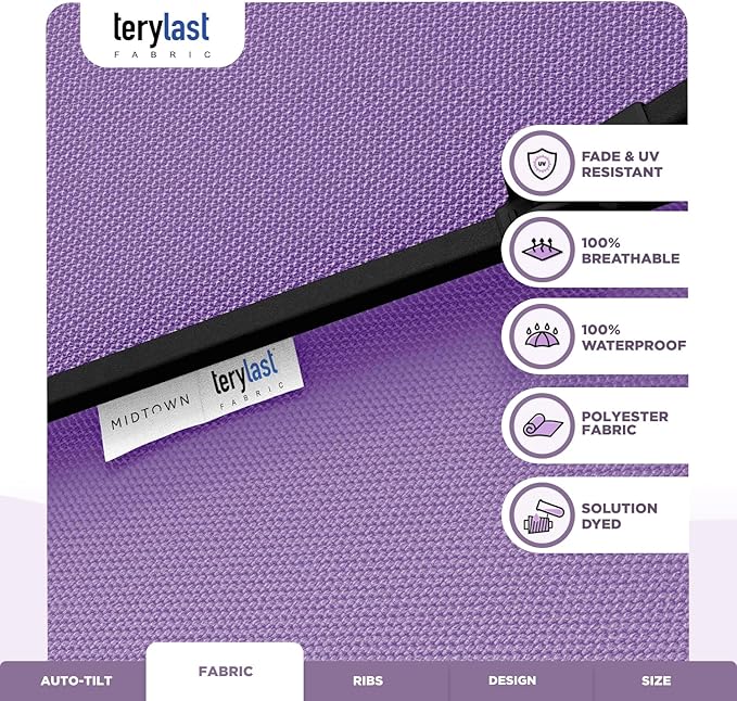 Midtown Umbrellas 10-Year-No-Fade - 9 Ft - UV Proof Purple Polyester Fabric - Umbrella Outdoor Patio, Auto-Tilt Aluminum Frame Patio Umbrella for Garden, Pool & Deck - Black Pole