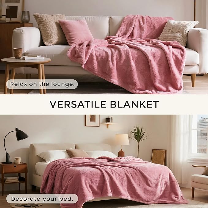 gogobunny Waterproof Bed Blanket, Reversible Sherpa Fleece Throw Blanket for Dog Puppy Cat, Furniture Cover Protects Bed Couch Sofa from Liquid Pee and Pet Fur (Pink, 90x90 inches)