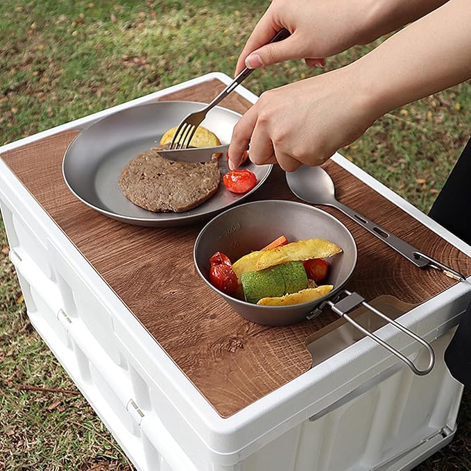 Titanium Camping Utensil Set Lightweight Titanium Flatware Knife Fork Spoon with Carrying Bag for Traveling Picnic Hiking