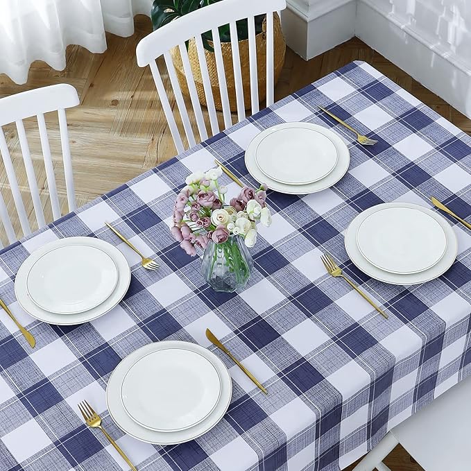 Romanstile Square Plastic Tablecloth, 100% Waterproof Oil-Proof Checkered PVC Table Cloths, Heavy Duty Vinyl Table Covers for Dining, Camping, Picnic, Outdoor - 54 x 54 Inch, Blue Checkered
