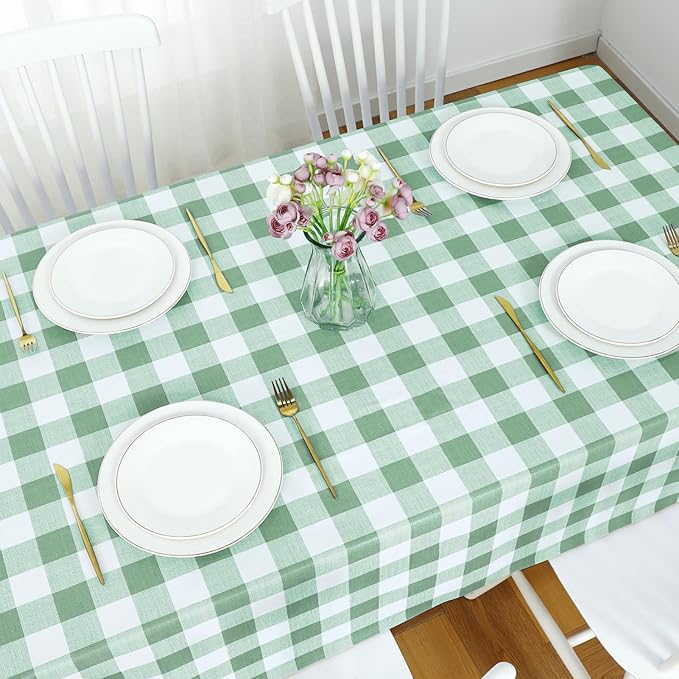 Romanstile Square Plastic Tablecloth, 100% Waterproof Oil-Proof Checkered PVC Table Cloth, Heavy Duty Vinyl Table Cover for Dining, Camping, Picnic, Outdoor - 54 x 54 Inch, Sage Green