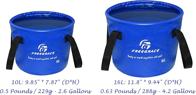 Premium Collapsible Bucket by Freegrace - Compact Portable Folding Water Container - Lightweight & Durable - Includes Handy Tool Mesh Pocket