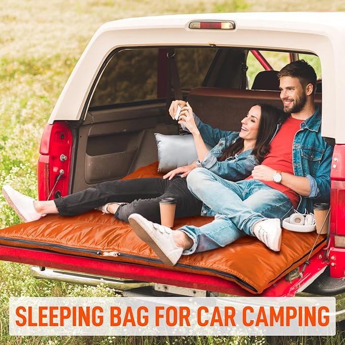 MEREZA Double Sleeping Bag for Adults Mens with Pillow, XL Queen Size Two Person Sleeping Bag for All Season Camping Hiking Backpacking 2 Person Sleeping Bags for Cold Weather & Warm