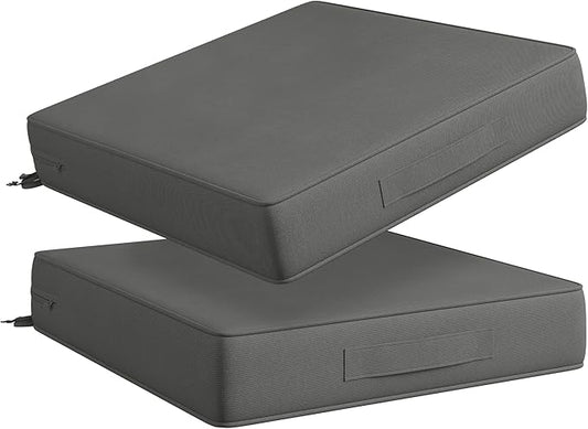 Codi Outdoor Couch Cushions 24x24 Inch, Thick Waterproof Seat Replacement Cushion with Handles & Adjustable Straps, Fade Resistant - Set of 2, Grey