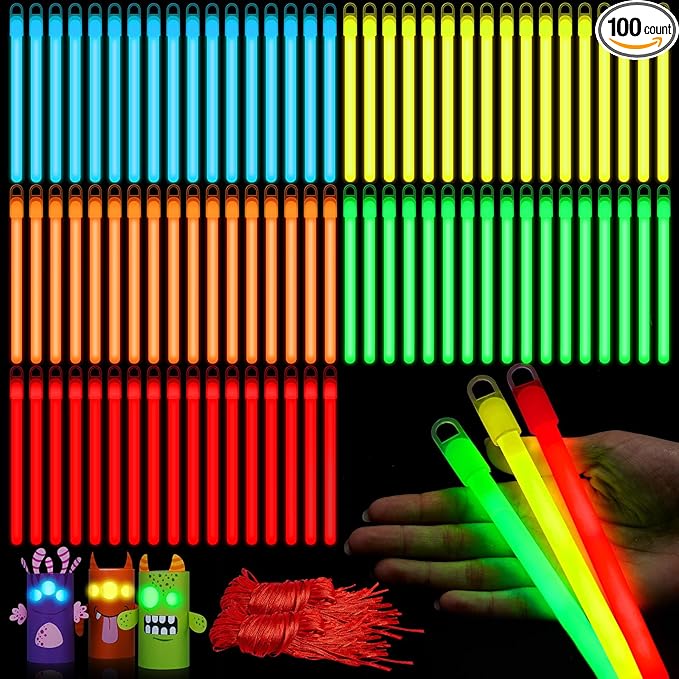 Lewtemi 4" or 6" 100 Pack Bright Glow Sticks Bulk, Glow in The Dark Party Supplies Birthday and Holidays Party Favors