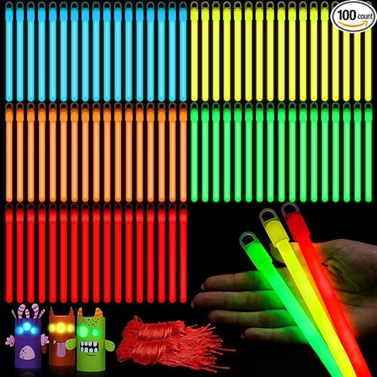 Lewtemi 4" or 6" 100 Pack Bright Glow Sticks Bulk, Glow in The Dark Party Supplies Birthday and Holidays Party Favors