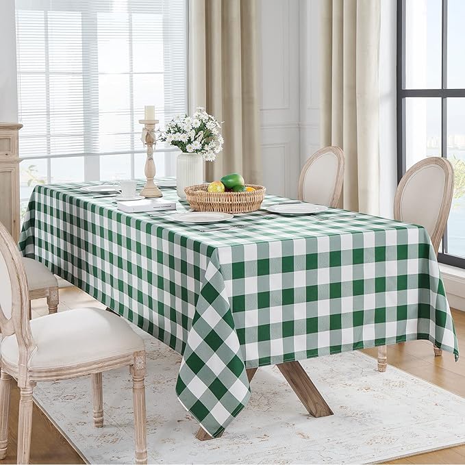 Softalker Gingham Checkered Square Tablecloth - Waterproof Buffalo Plaid Table Cloth Stain Resistant Washable Table Cover for Picnic/Camping/Outdoor - Hunter Green, 54 x 54 Inch