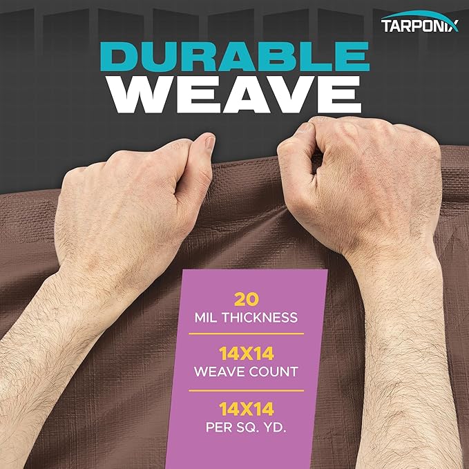 20' x 25' Ultra Heavy Duty Tarp – 20 Mil Brown/White Waterproof Outdoor Cover, UV Protection, Reinforced Corners, Ideal for Camping, Tent, and Outdoor Use